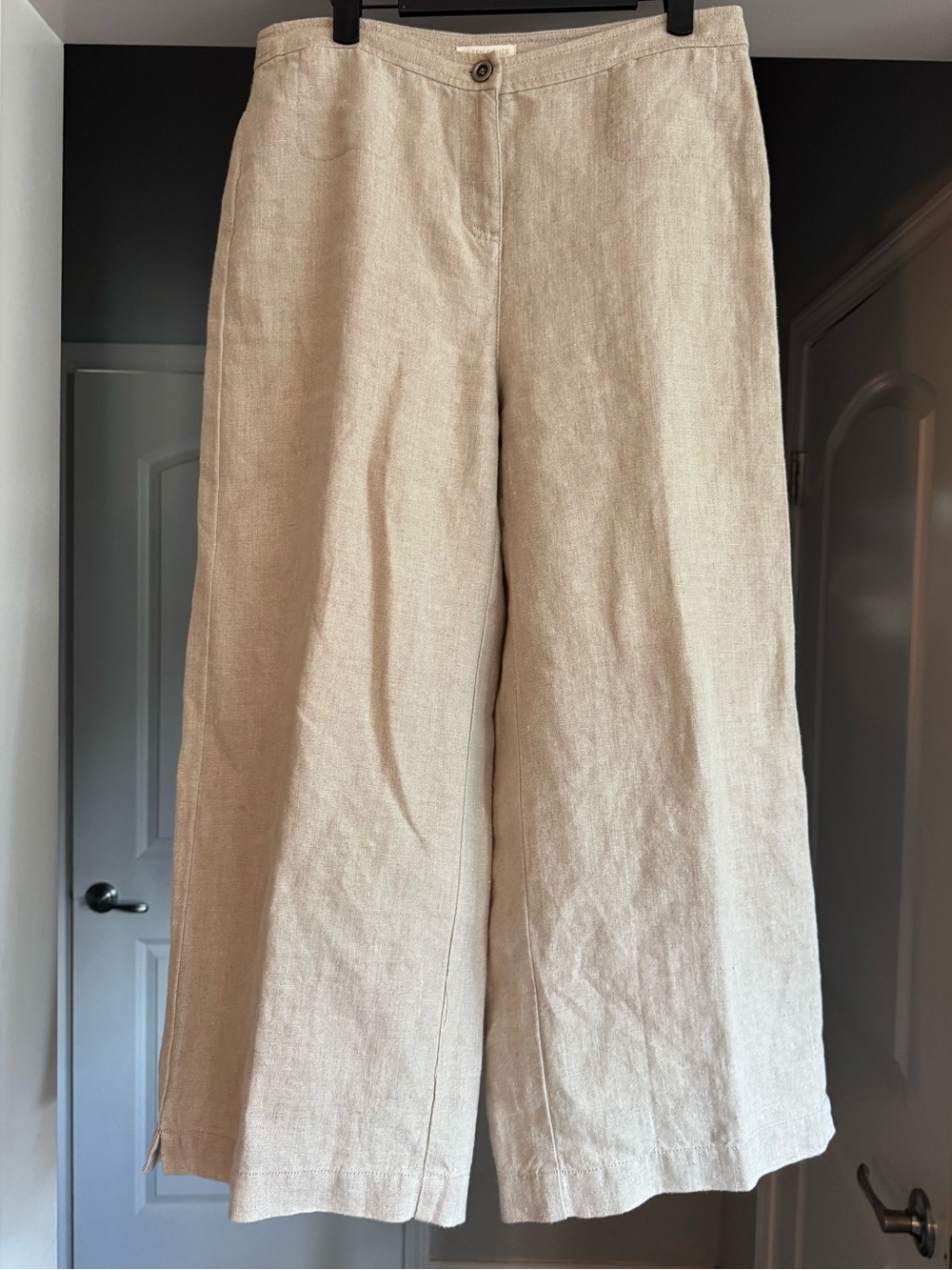 Eileen Fisher Organic Linen Wide Leg Crop Pants Flax Beige Culottes Size 4